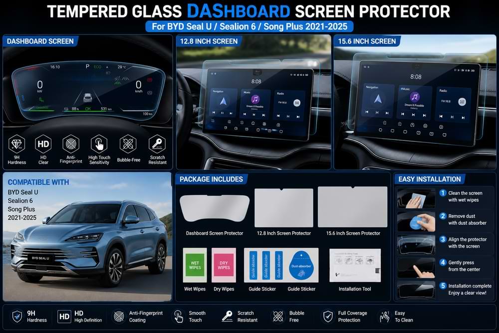 BYD Screen Protector 12.8 & 15.6 Inch Tempered Glass Seal U Sealion 6 Song Plus