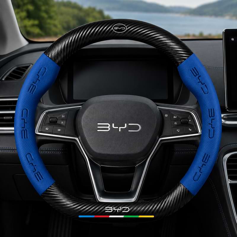 Leather Steering Wheel Cover for BYD Atto 3, Dolphin, Qin & More