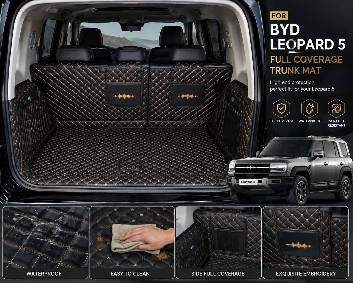 BYD Leopard 5 Denza B5 Trunk Mats 2023-24-25 Full Coverage Leather Cargo Liner