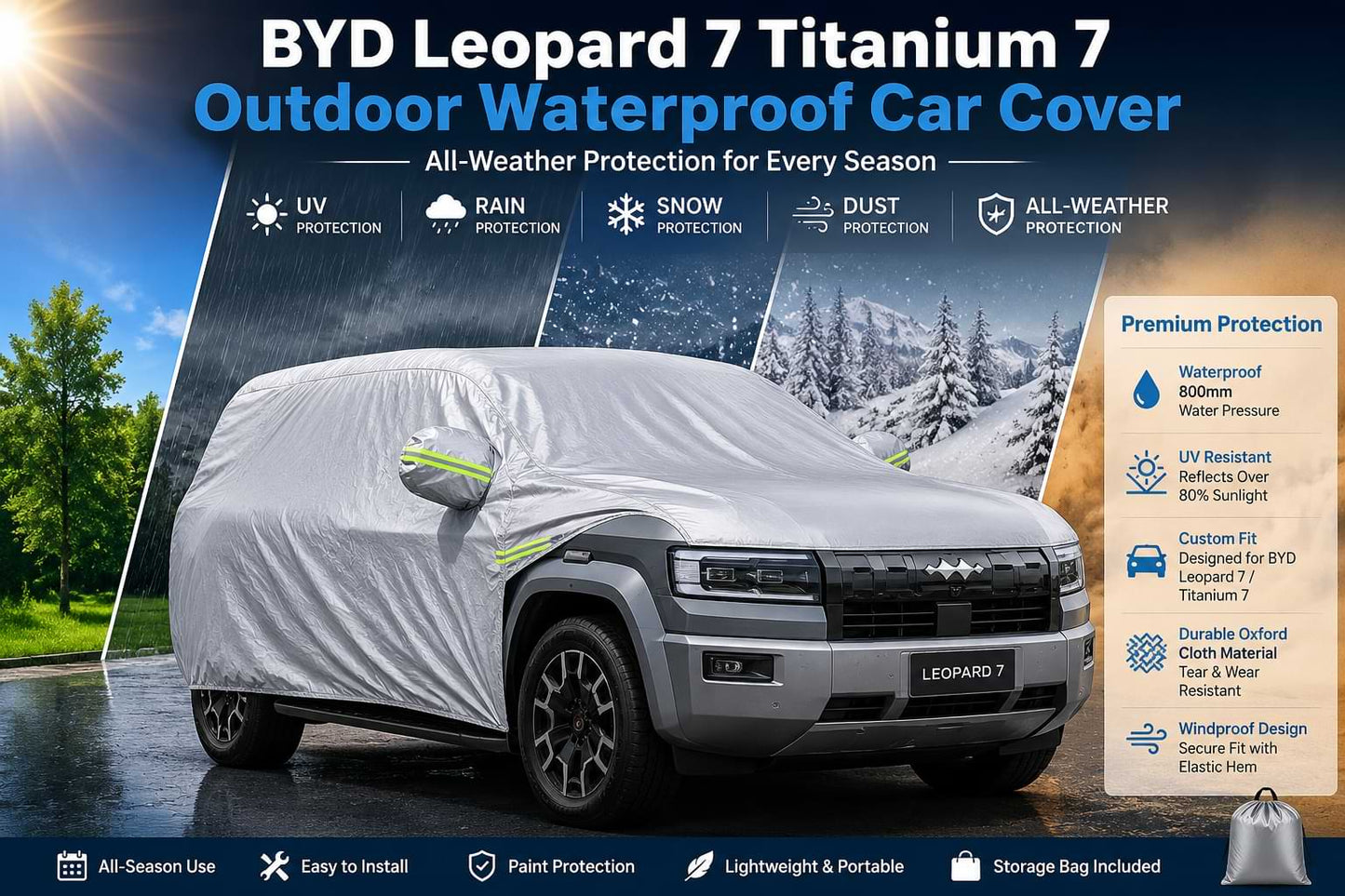 BYD Leopard 7 Titanium 7 Outdoor Waterproof Car Cover | UV, Rain, Snow & Dust Protection