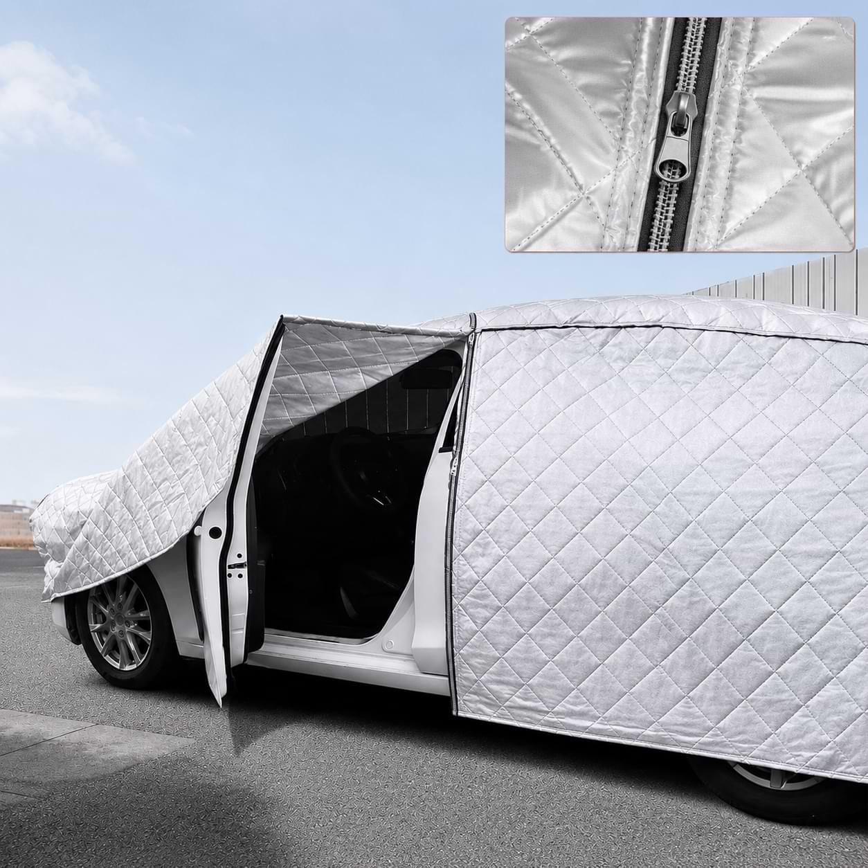 Silver waterproof outdoor car cover for BYD Dolphin, Atto 3, Seal, Sealion 6, Sealion 7, and Han models with full-body protection