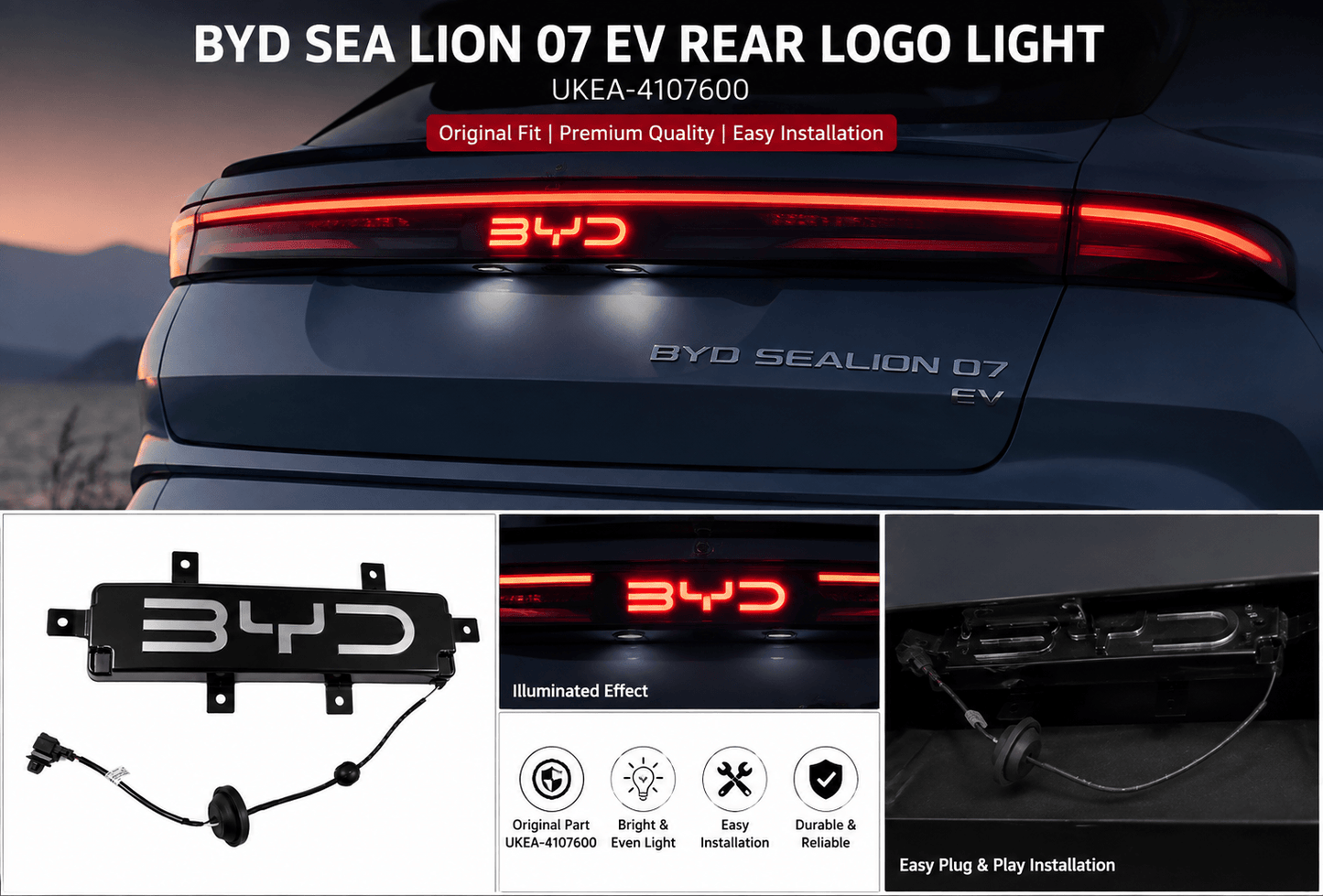 BYD Sea Lion 07 EV rear logo light UKEA-4107600 installed on vehicle
