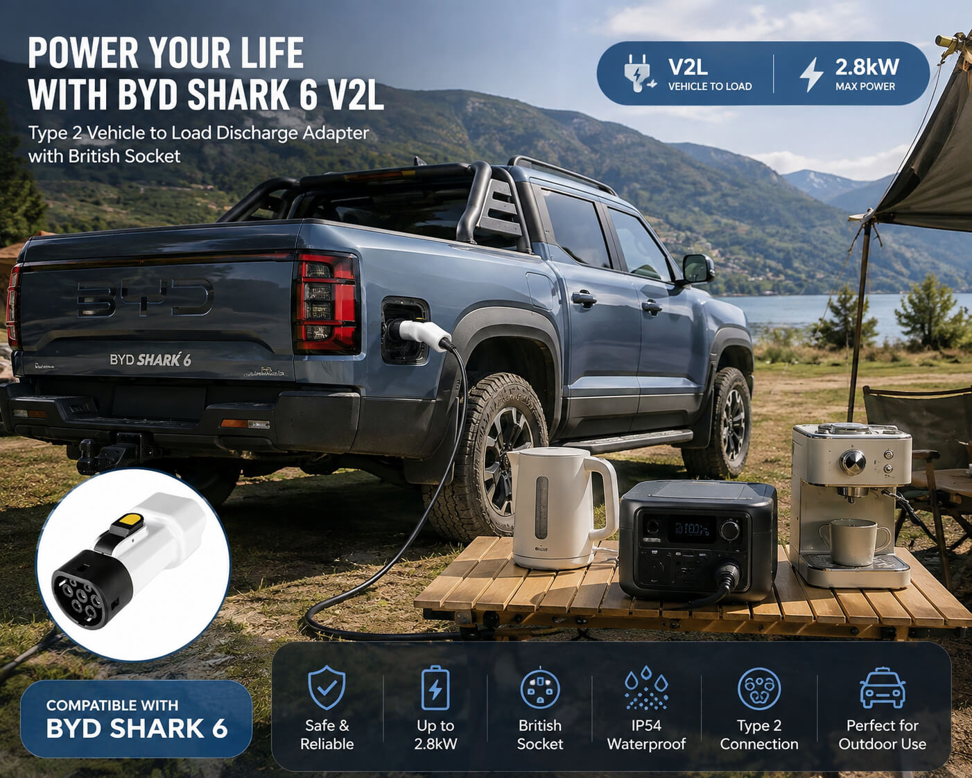 BYD Shark 6 Type 2 V2L Adapter for Outdoor Power