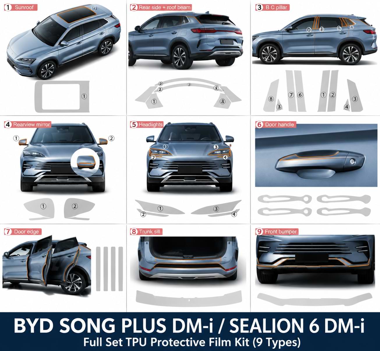 BYD Song Plus & Sealion 6 DM-i TPU Paint Protection Film (2023-2025) Pre-Cut Clear PPF Kit
