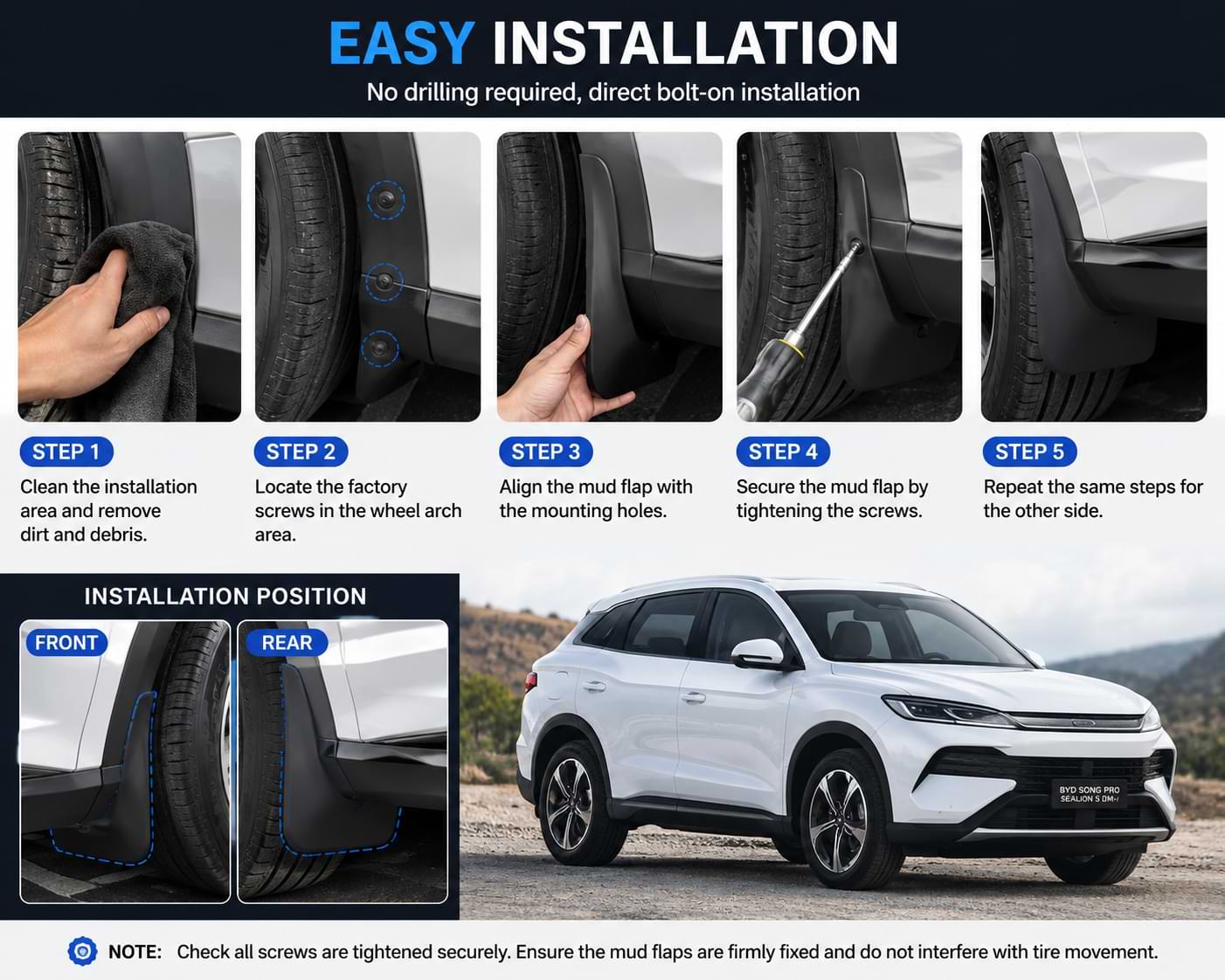 BYD Song Pro Sealion 5 DM-i 2026 Front and Rear Wheel Mud Flaps Splash Guards