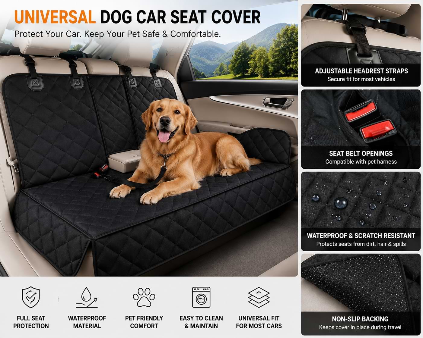 BYD Universal Waterproof Dog Car Seat Cover