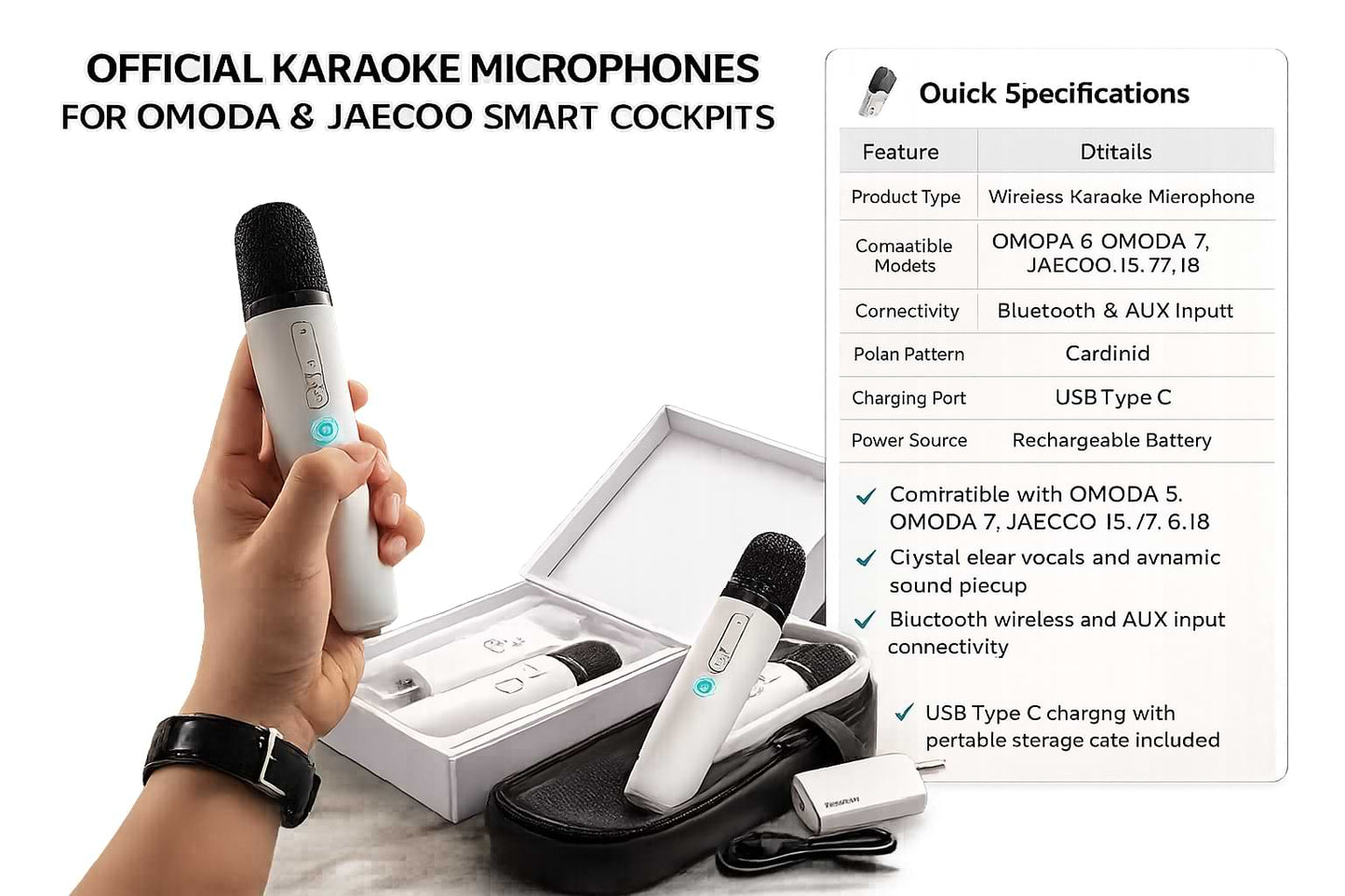 OMODA C5 C7 & JAECOO J5 J7 J8 Wireless Karaoke Microphone Technical Specifications