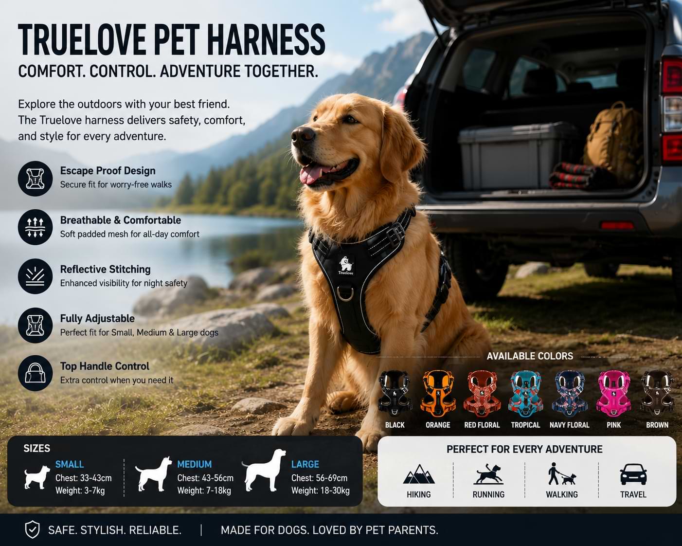 Truelove Adjustable Dog Harness for Outdoor Walking