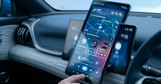 BYD Atto 3 interior with rotating touchscreen switching between landscape and portrait mode
