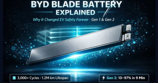 BYD Blade Battery cell with X-ray view showing internal electrode structure and nail penetration test reference for EV safety