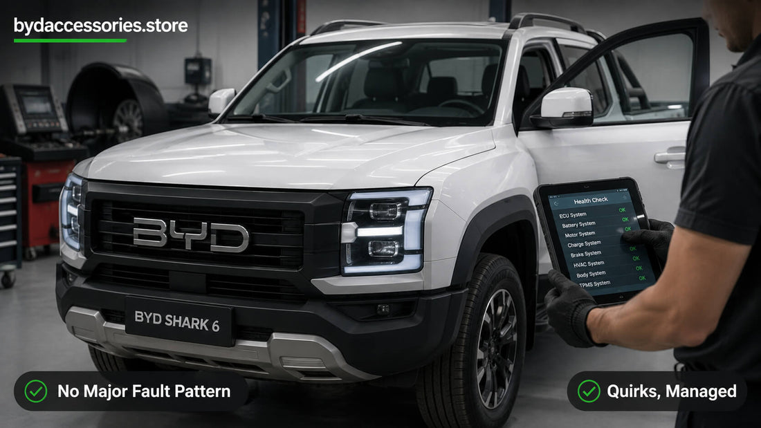 BYD Shark 6 during a workshop health check, illustrating common owner-reported issues