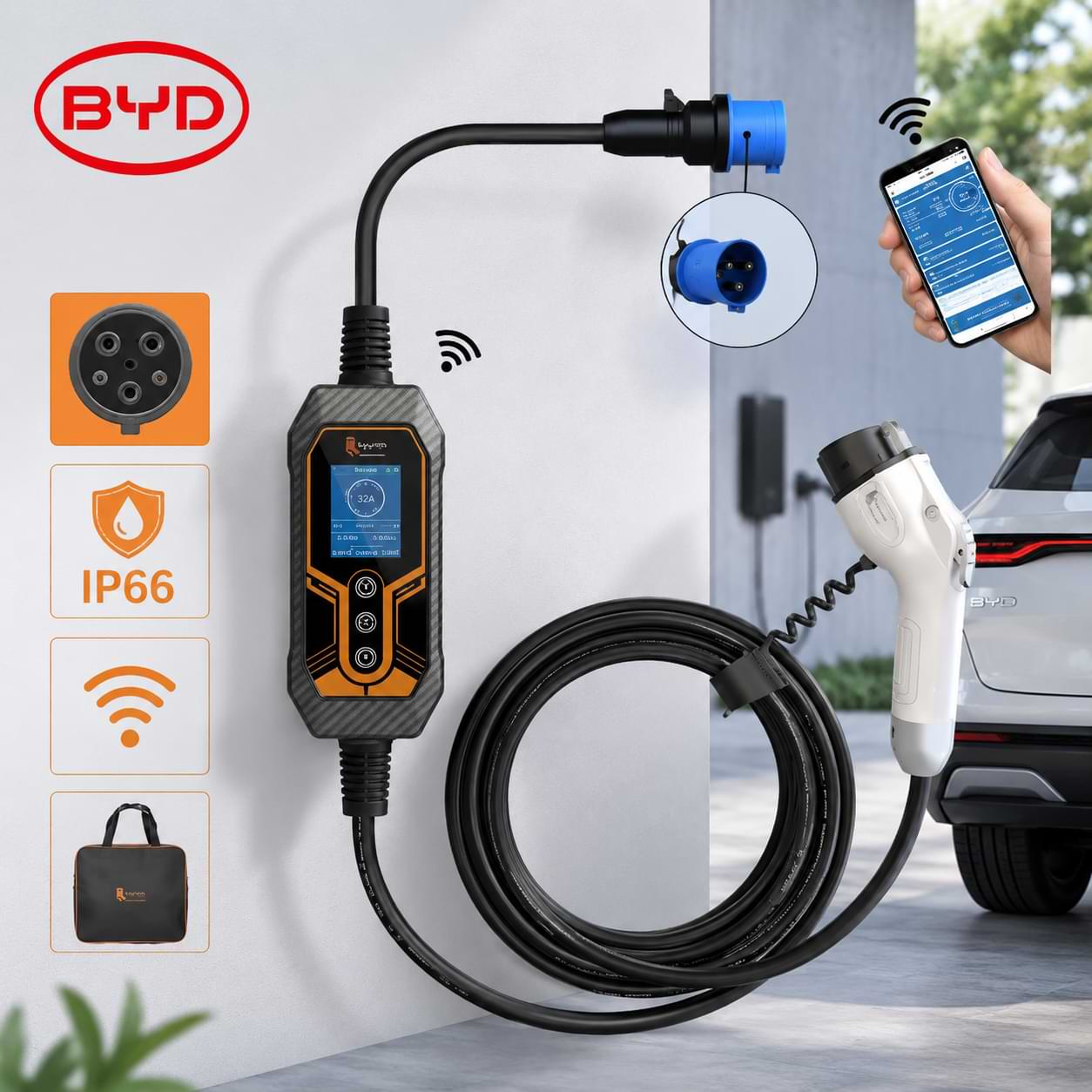 7KW Smart EV Charger 32A Type 2 with WiFi App Control for BYD Atto 3, Dolphin, Seal & Sealion
