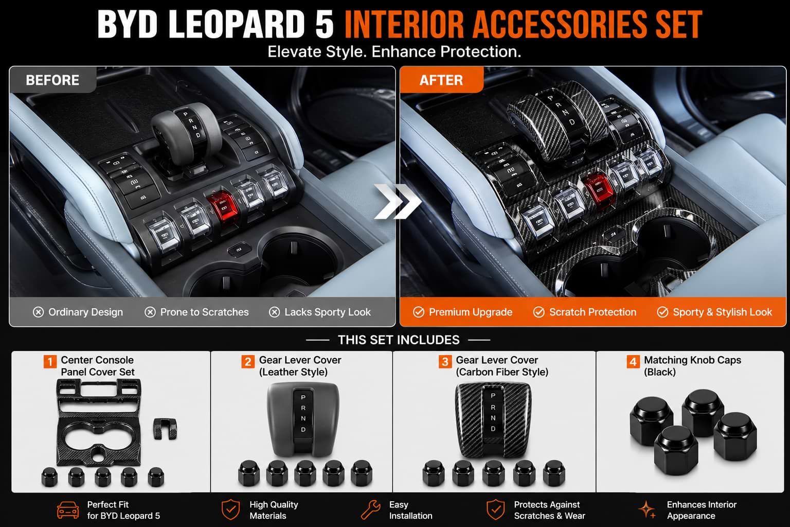 BYD Leopard 5 Interior Accessories Before and After Console Upgrade