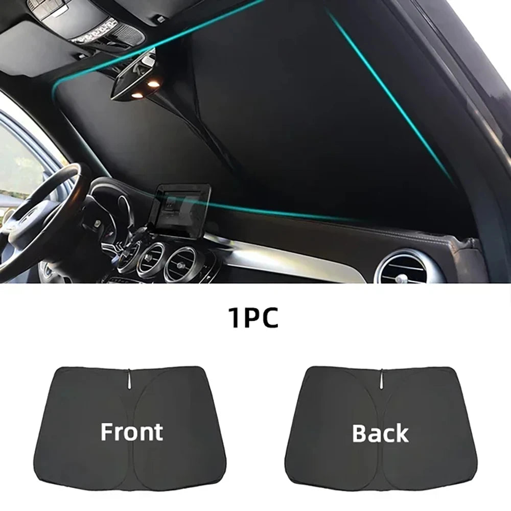 BYD_Atto_3  interior with sunshades labeled 'Front' and 'Back', and text indicating '1PC'.