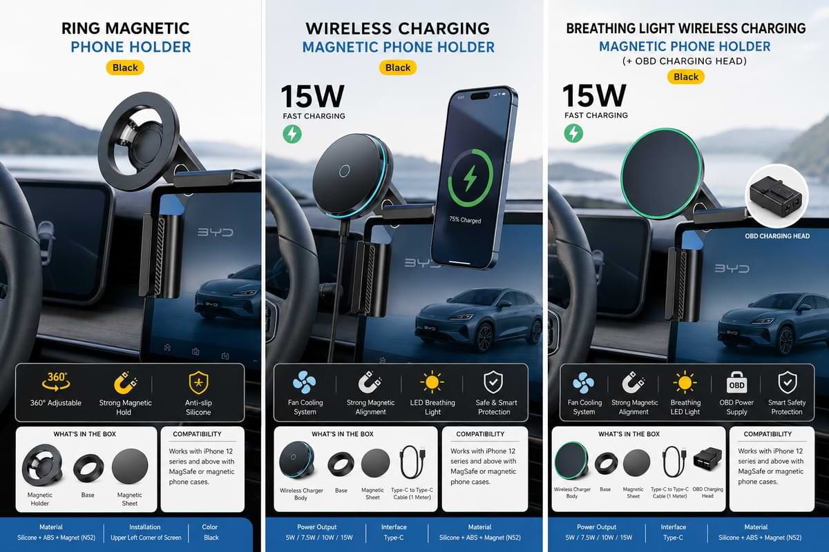 BYD Magnetic Wireless Car Phone Mount Holder 15W