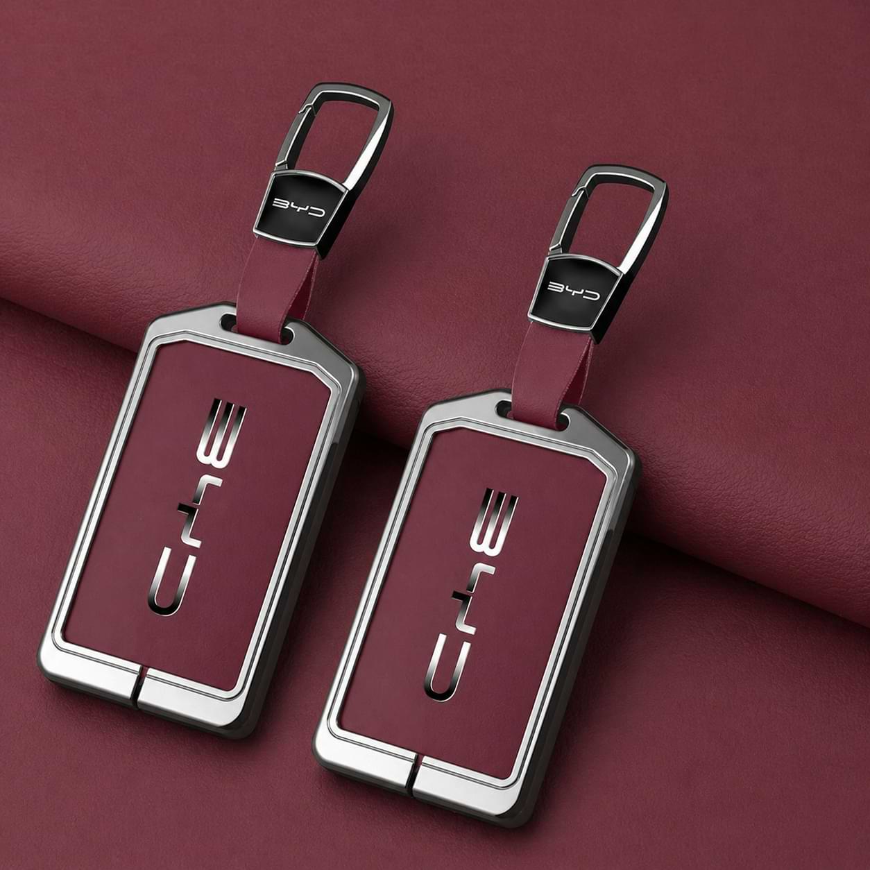 BYD_NFC_Key_Card_Case_Leather_Cover_chain_red