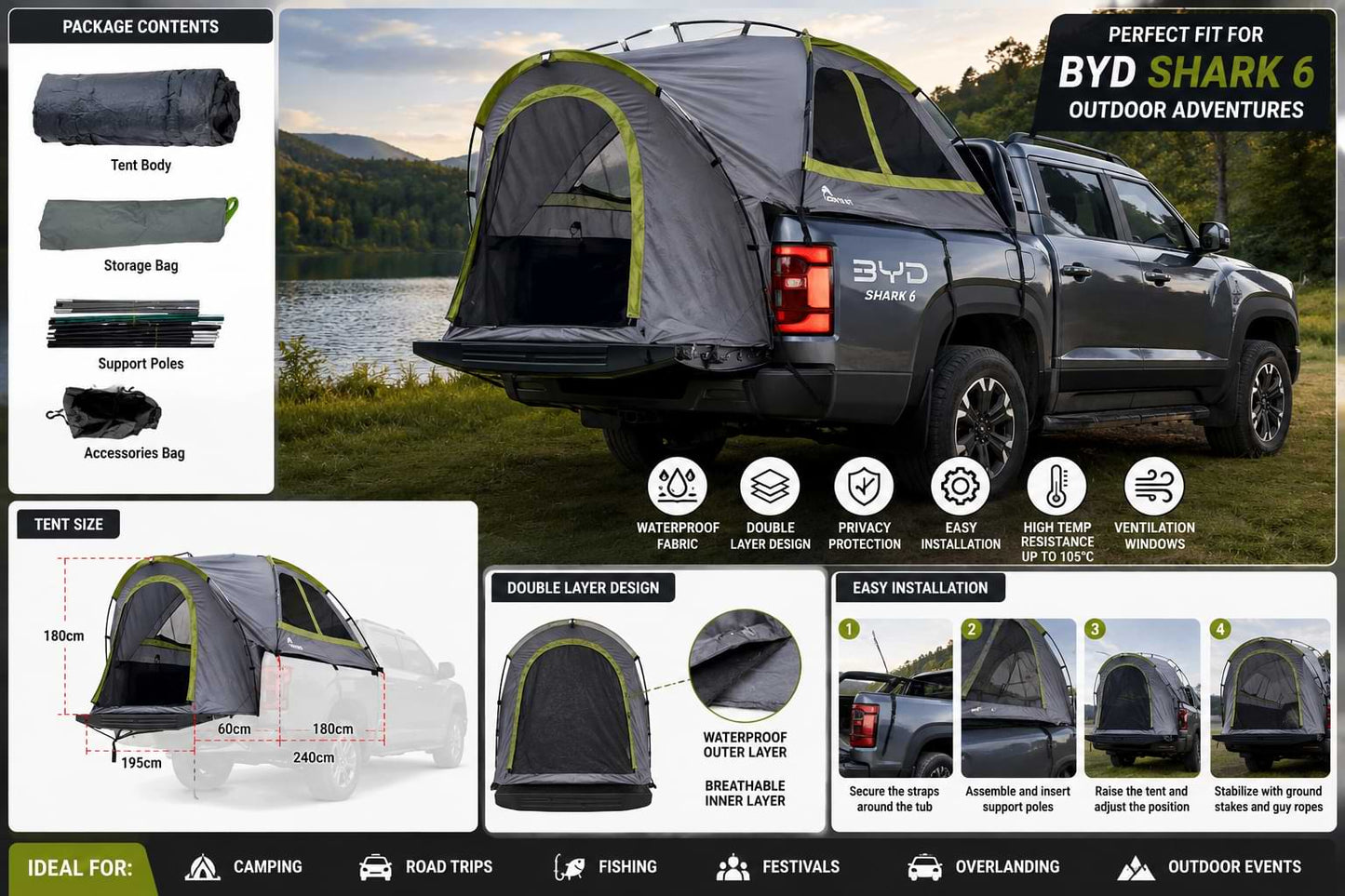 BYD Shark 6 Rear Tub Camping Tent info