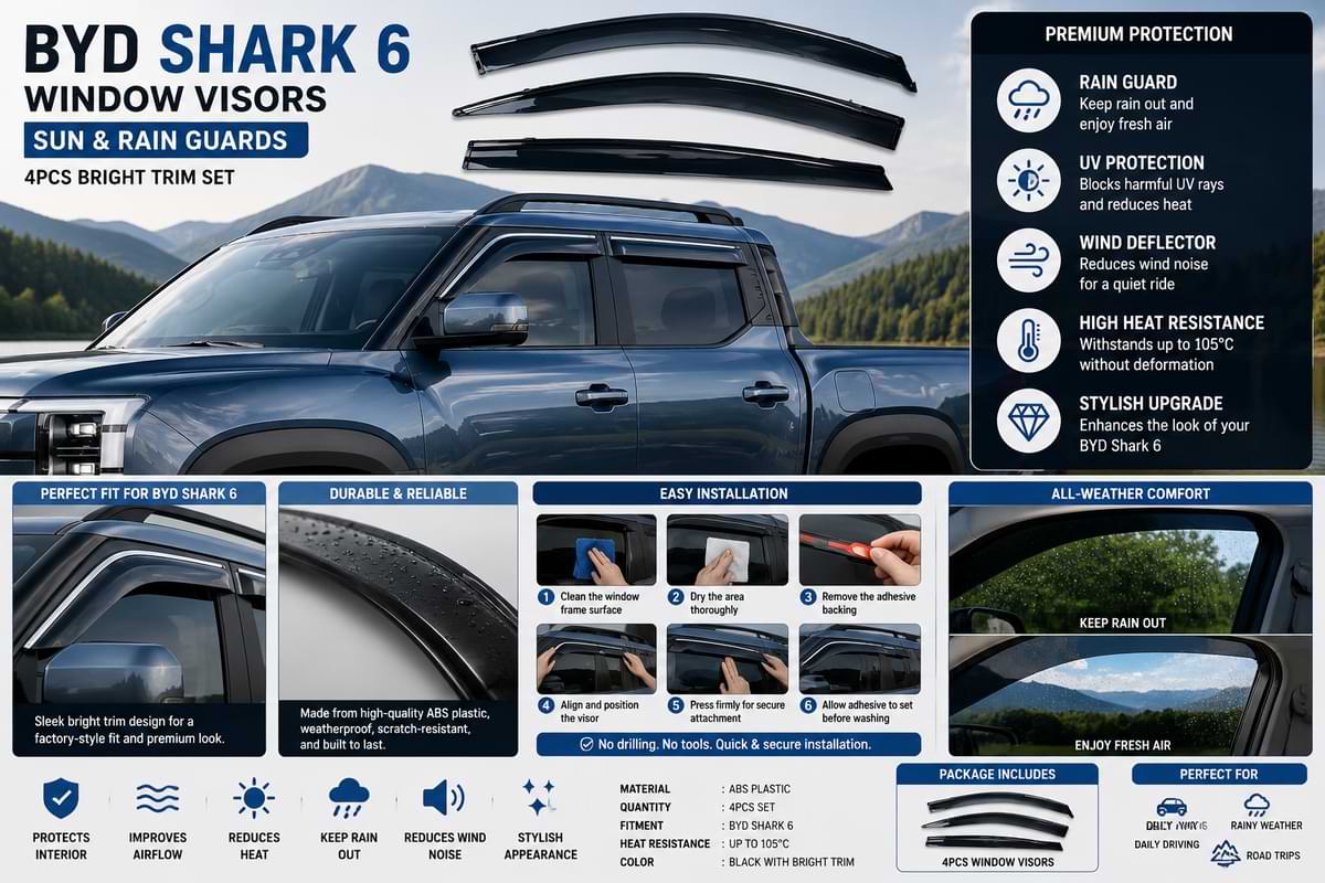 BYD Shark 6 window visors product page with vehicle