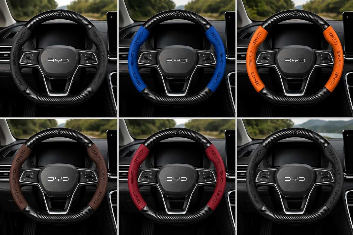 Leather Steering Wheel Cover for BYD Atto 3, Dolphin, Qin & More