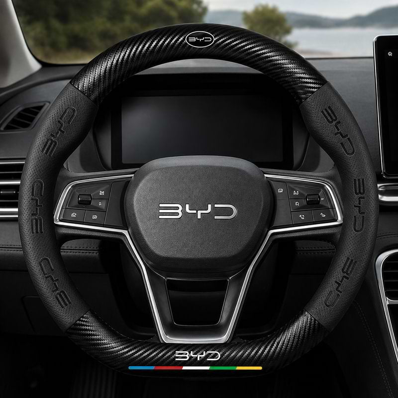 Leather Steering Wheel Cover for BYD Atto 3, Dolphin, Qin & More