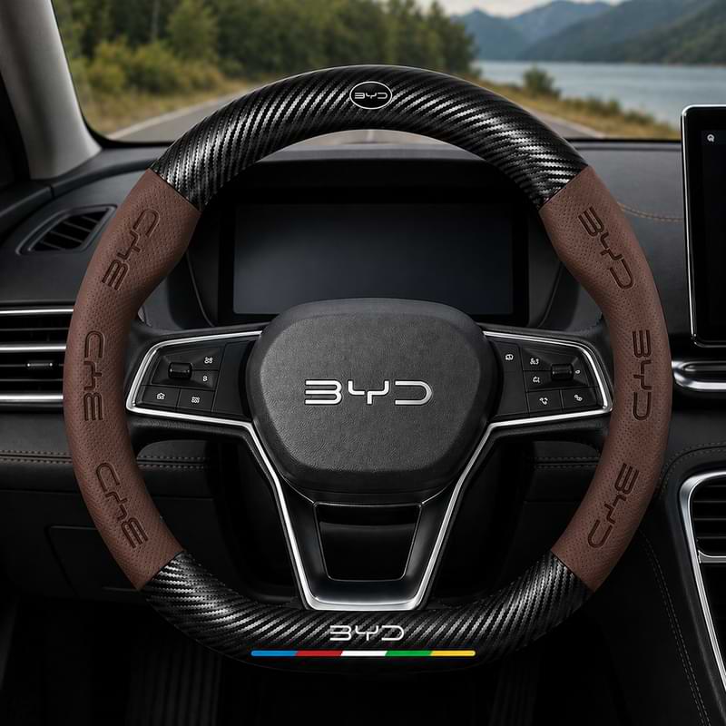 Leather Steering Wheel Cover for BYD Atto 3, Dolphin, Qin & More