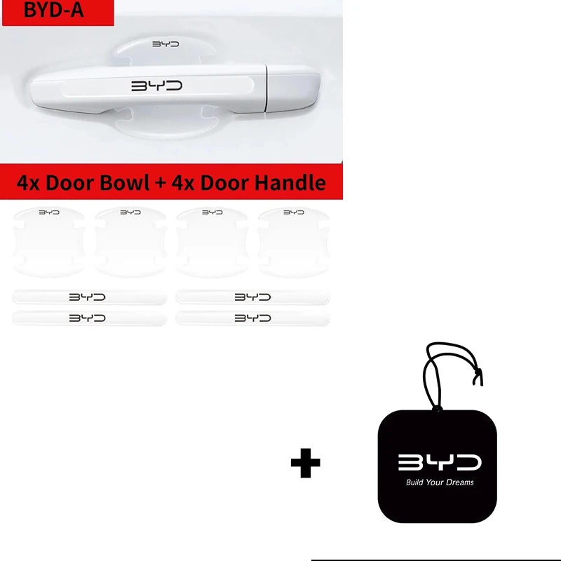 BYD car door components with logo on a white background
