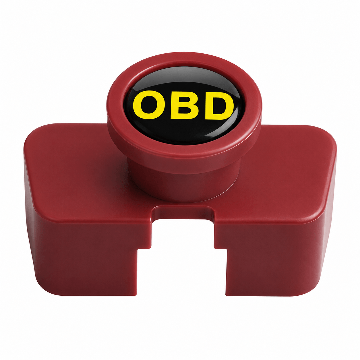 BYD Dolphin black OBD charging port protective cover isolated on a white background. red obd
