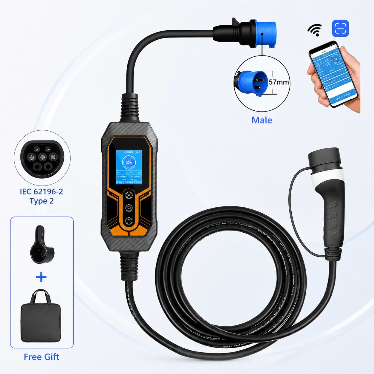 7KW Smart EV Charger 32A Type 2 with WiFi App Control for BYD Atto 3, Dolphin, Seal & Sealion