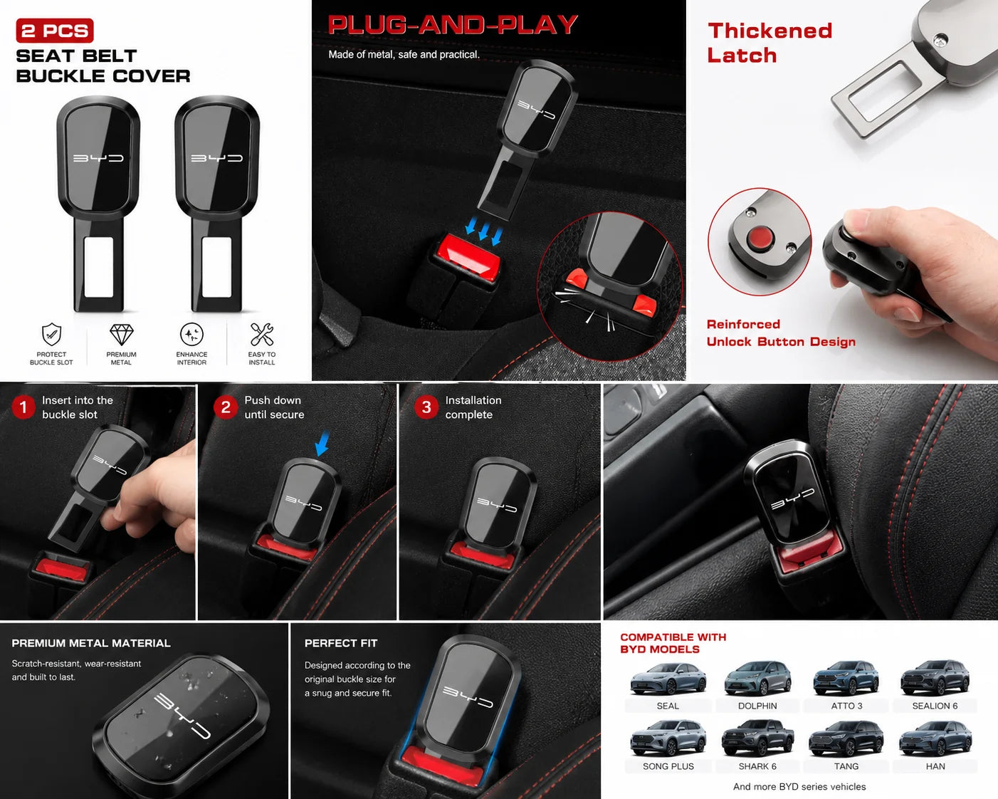Seat belt buckle covers for BYD cars
