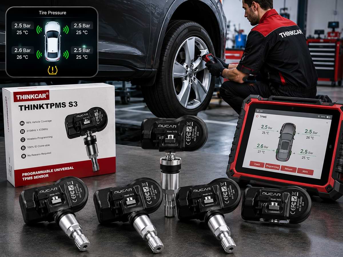 THINKTPMS S3 TPMS sensors and diagnostic tool during real-life vehicle tire service