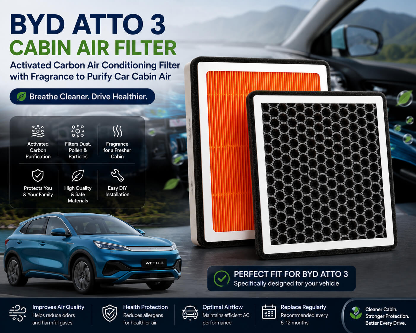 BYD ATTO 3 cabin air filter activated carbon with fragrance