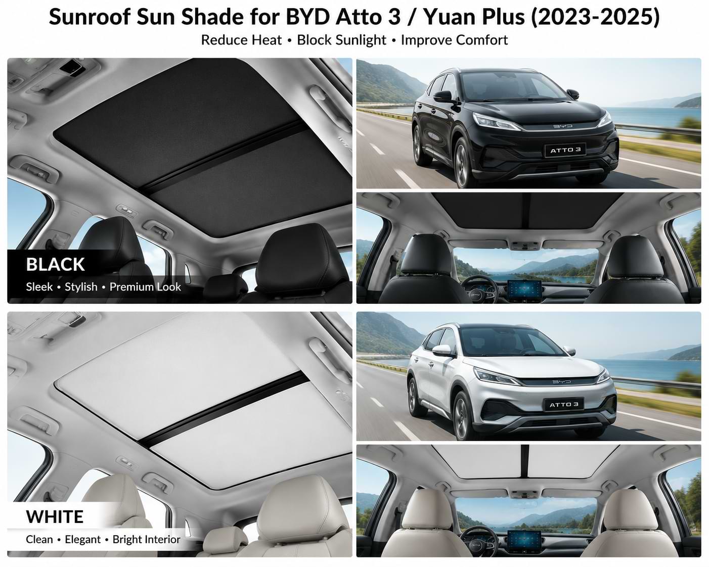 BYD Atto 3 EVO Yuan Plus Sunroof Sun Shade Black and White Color Options