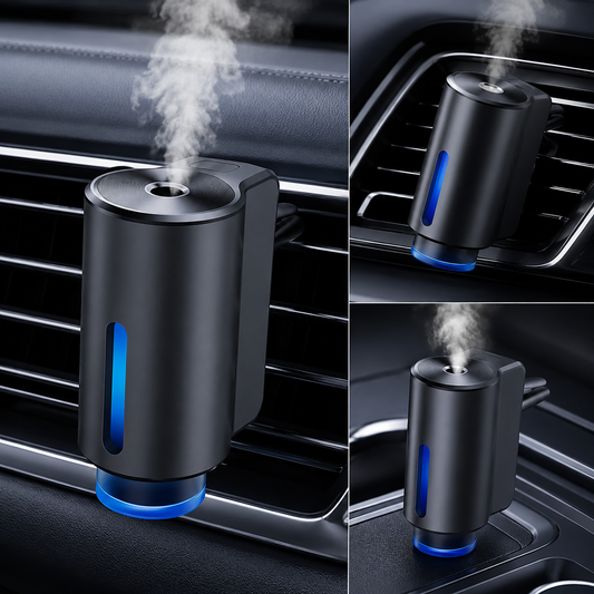 BYD car air freshener diffuser with essential oil fragrance bottles in black finish for vehicle interior aromatherapy