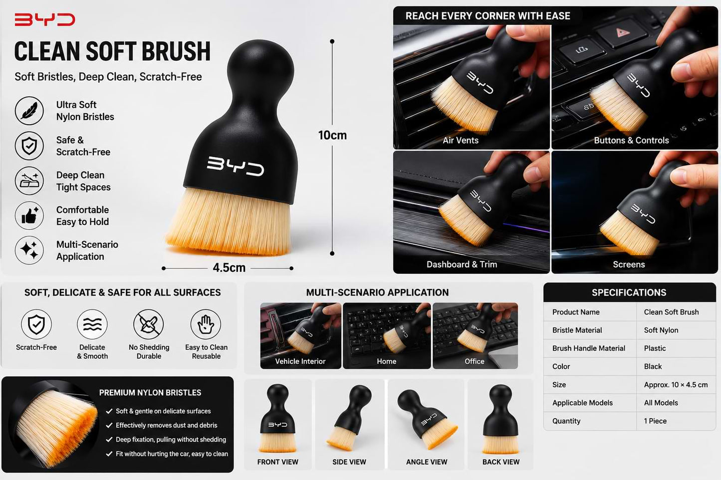 BYD Car Interior Detailing Soft Cleaning Brush