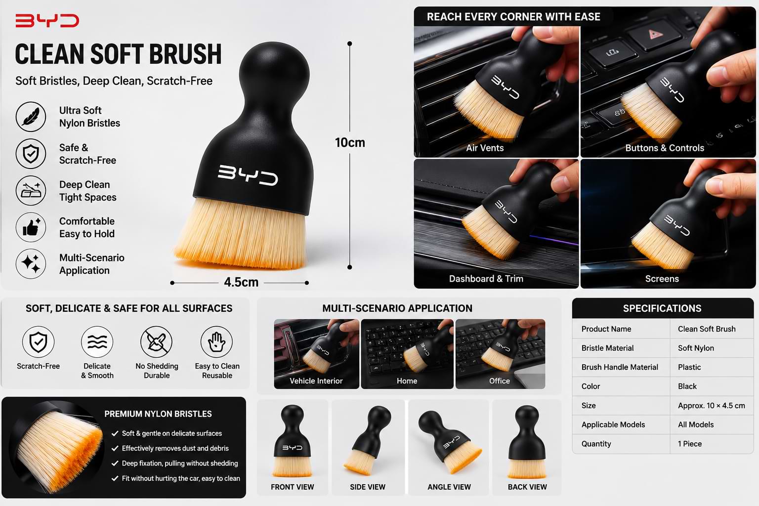 BYD Car Interior Detailing Soft Cleaning Brush