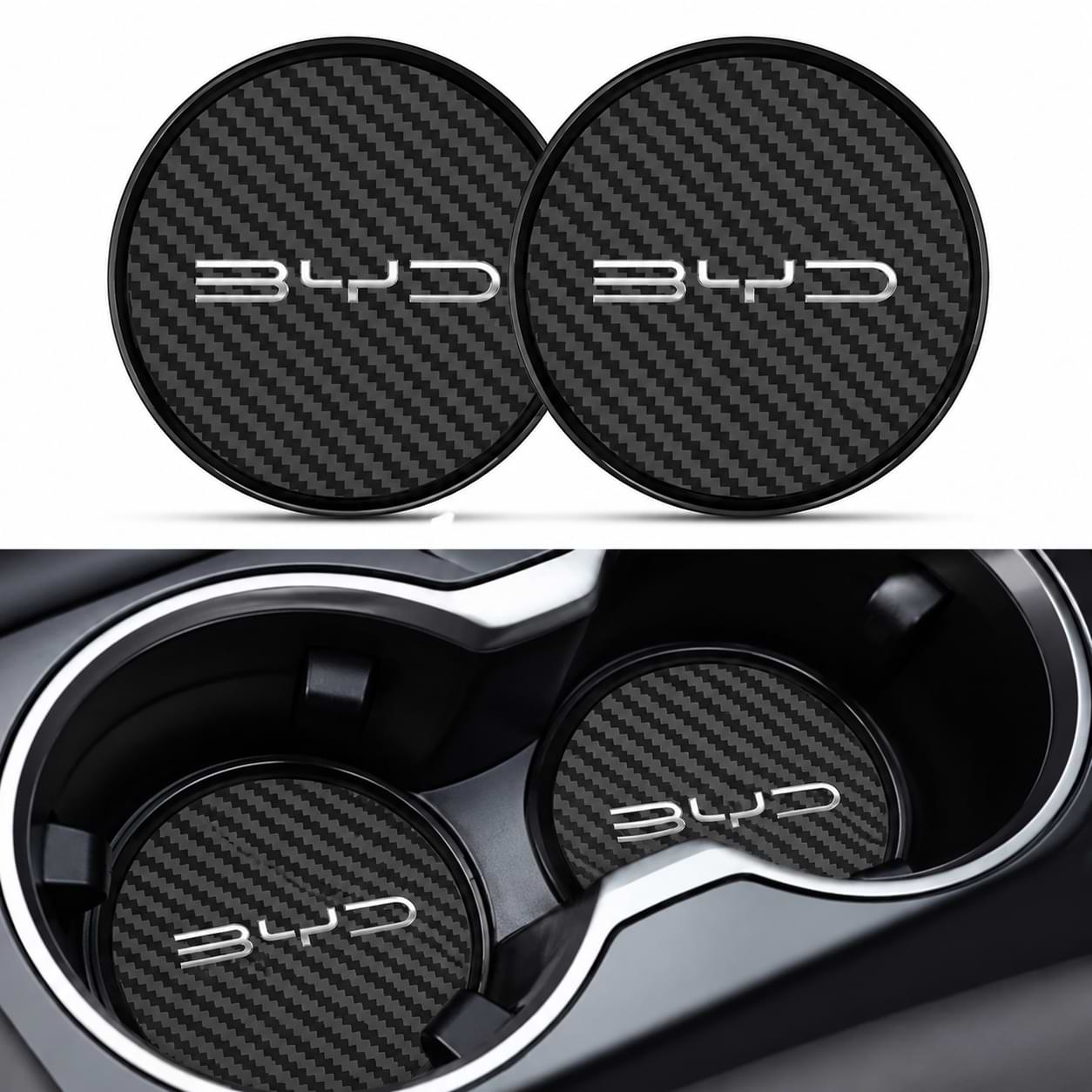 BYD Carbon Fiber Cup Holder Coaster Set for Center Console Cup Holders