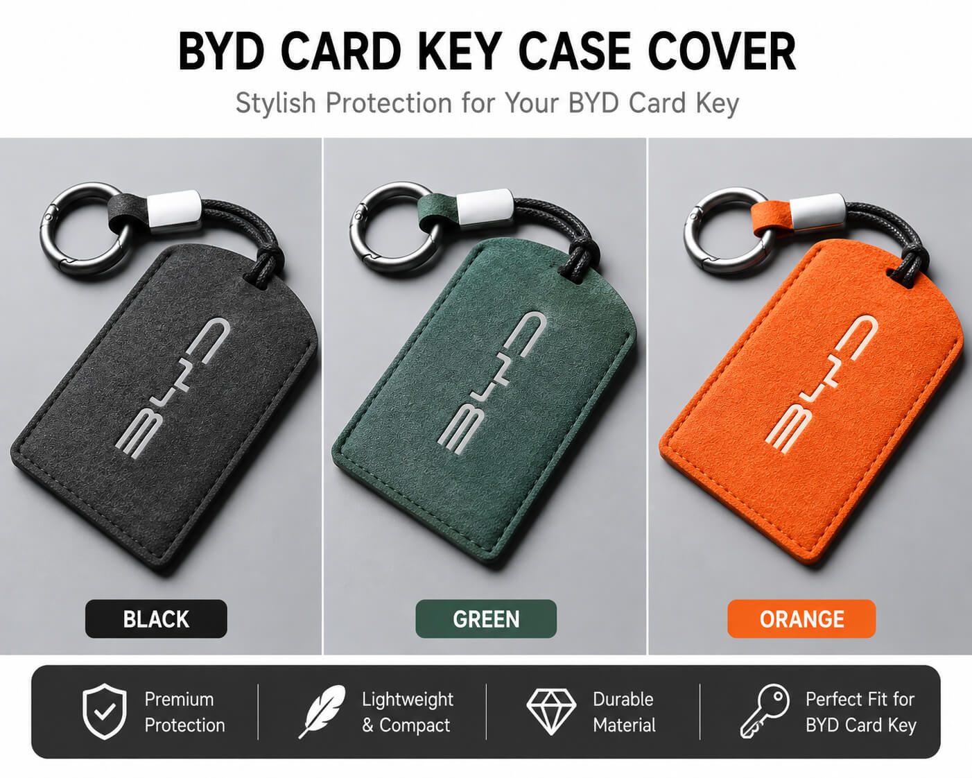 BYD Card Key Case Cover in Black, Green and Orange for Atto 3, Seal, Dolphin, Shark and More