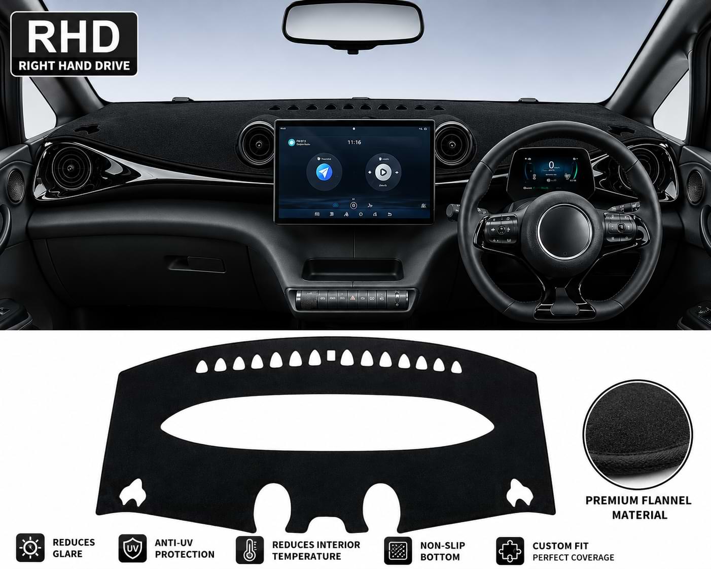BYD Dolphin Dashboard Cover Sun Shade Mat | Anti-UV Non-Slip Dash Protector for 2021-2024 Models