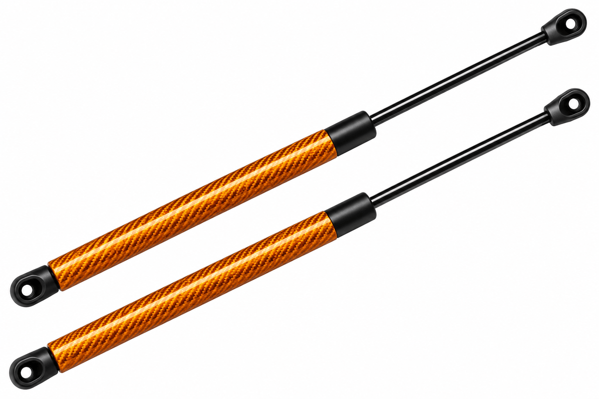 BYD Dolphin hood damper with yellow carbon fiber finish and gas strut support