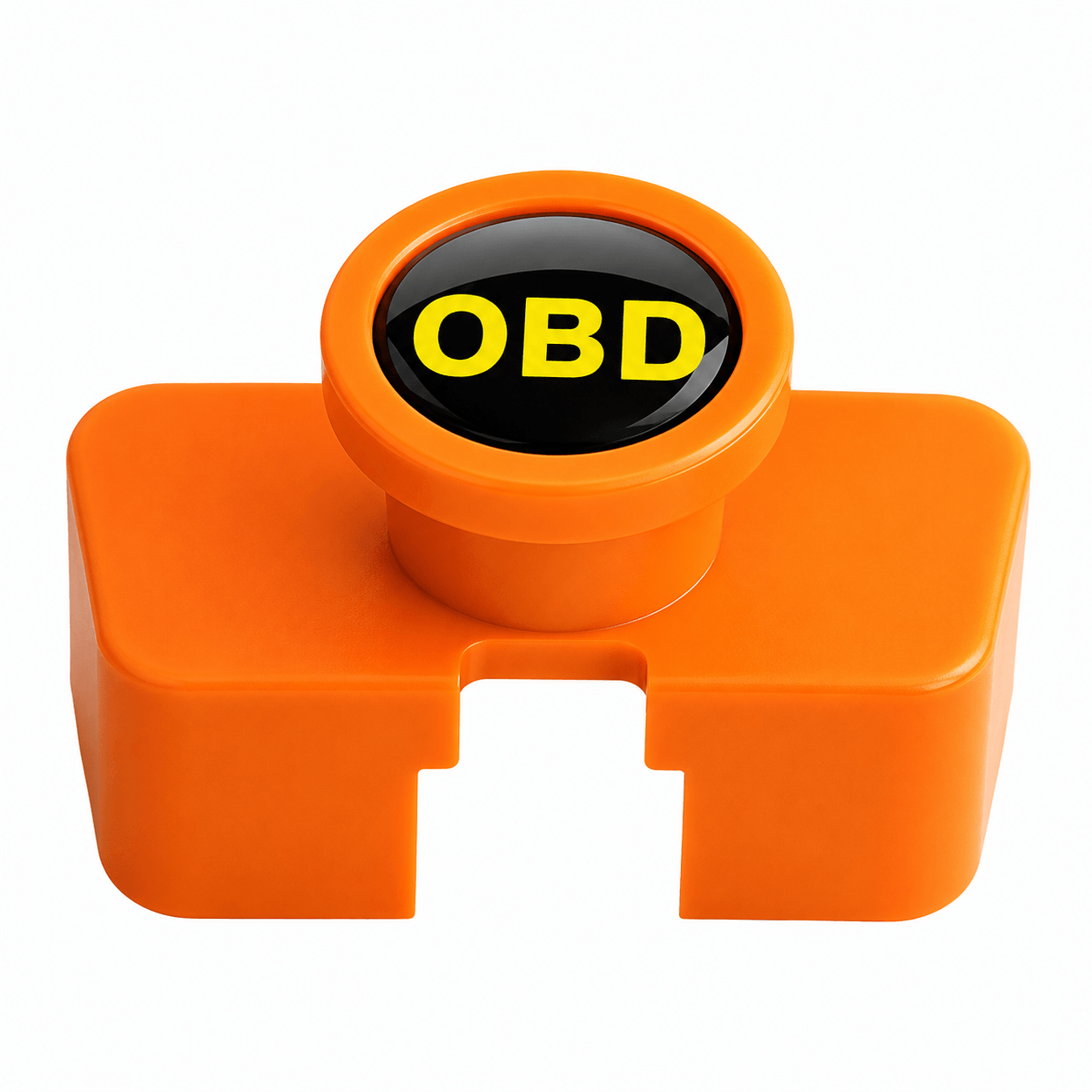 BYD Dolphin black OBD charging port protective cover isolated on a white background. orange obd