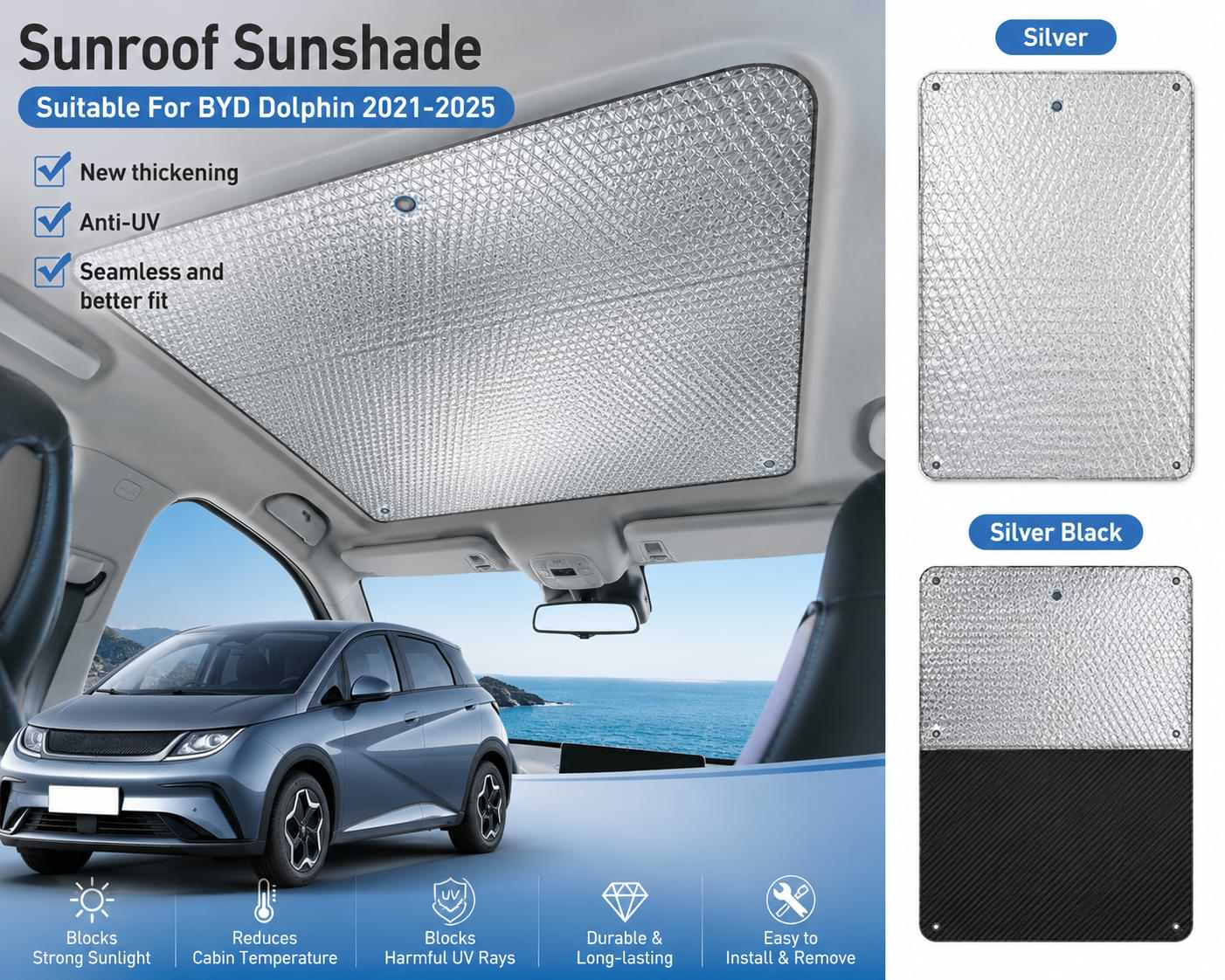 BYD Dolphin Panoramic Sunroof Sunshade Heat Shield Anti-UV Roof Window Cover (2021-2025)