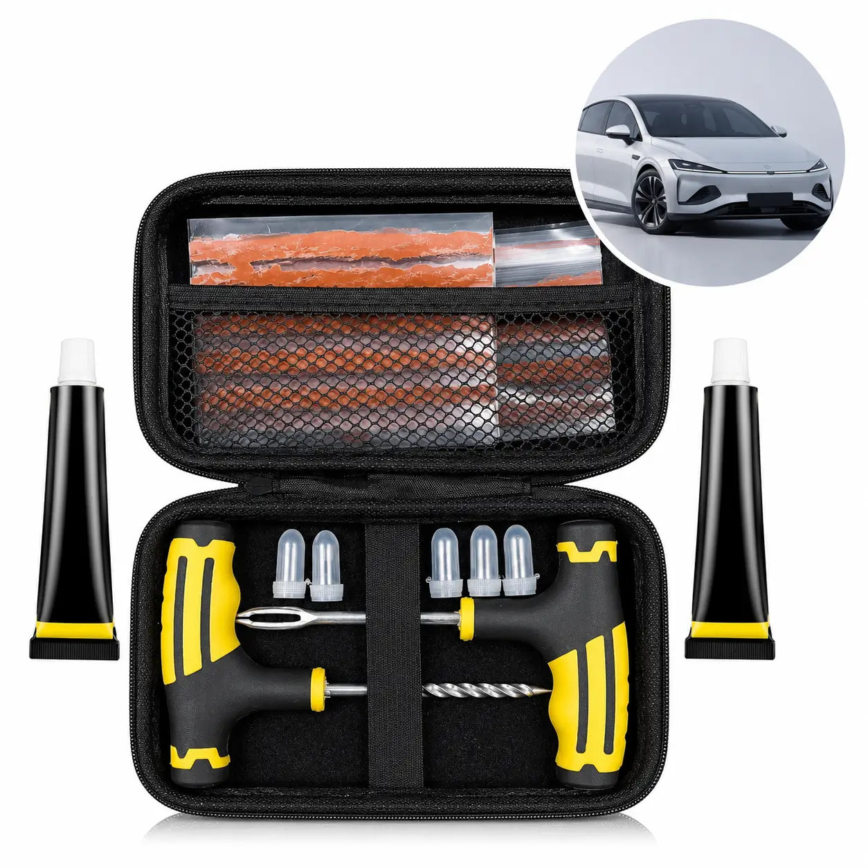 BYD Emergency Tire Repair Kit with Heavy-Duty Rubber Strips and Repair Tools for Cars, SUVs, and Trucks