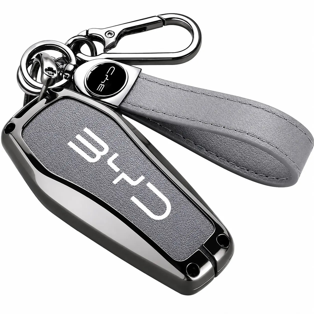 Premium BYD Leather Metal Car Keychain & Smart Key Case