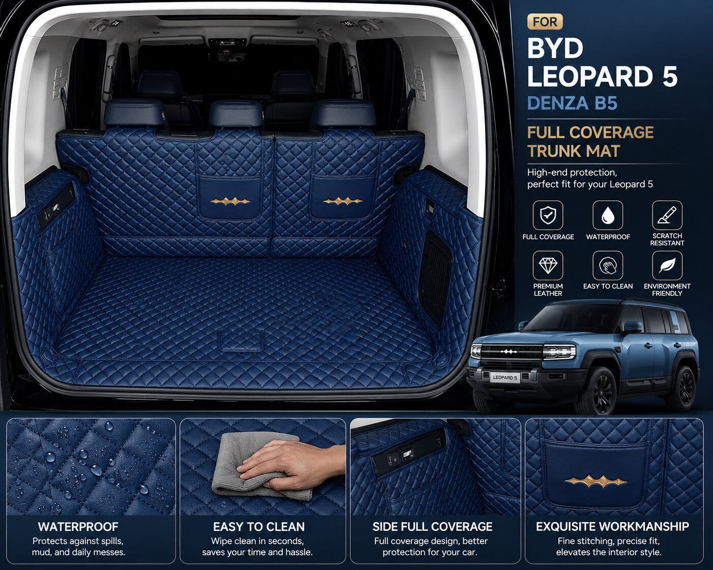 BYD Leopard 5 Denza B5 Blue Full Coverage Trunk Mat Installed