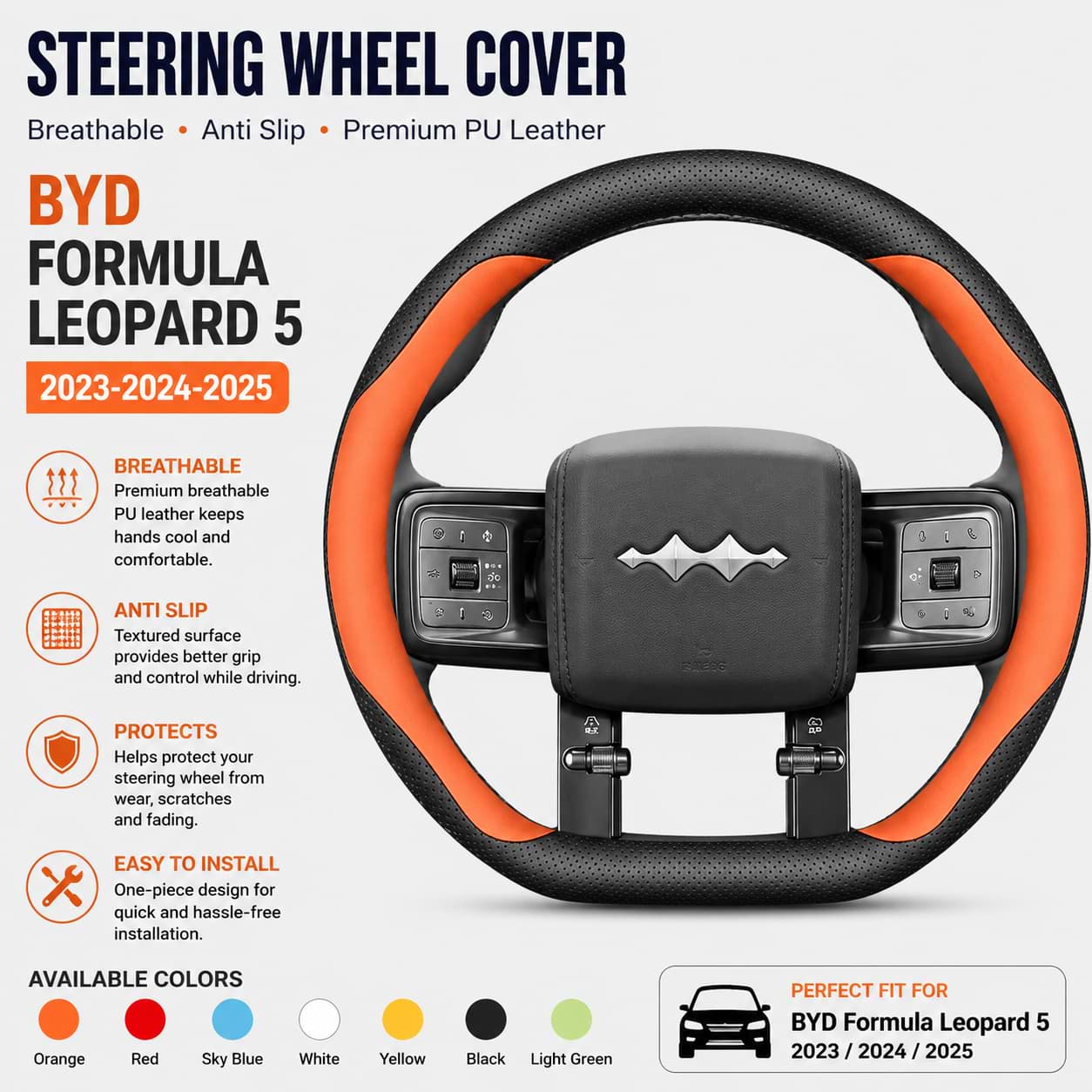 BYD Leopard 5 2023-2025 Orange Black Steering Wheel Cover