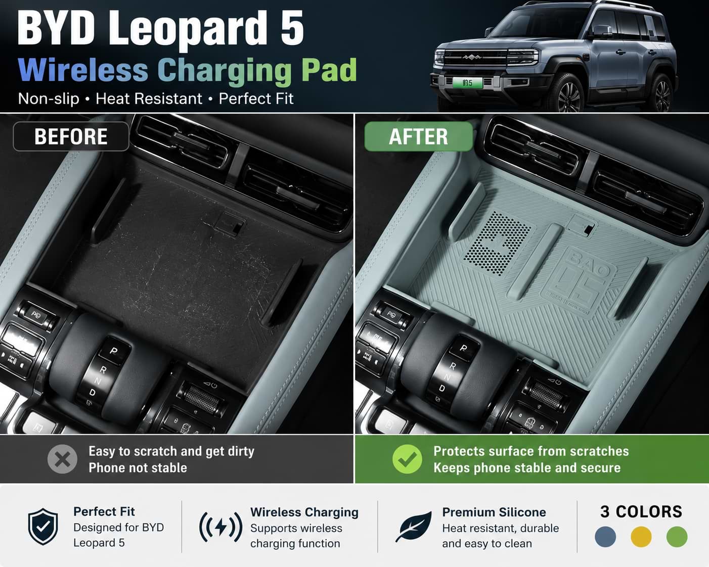BYD Leopard 5 Wireless Charging Pad Before and After Interior Upgrade