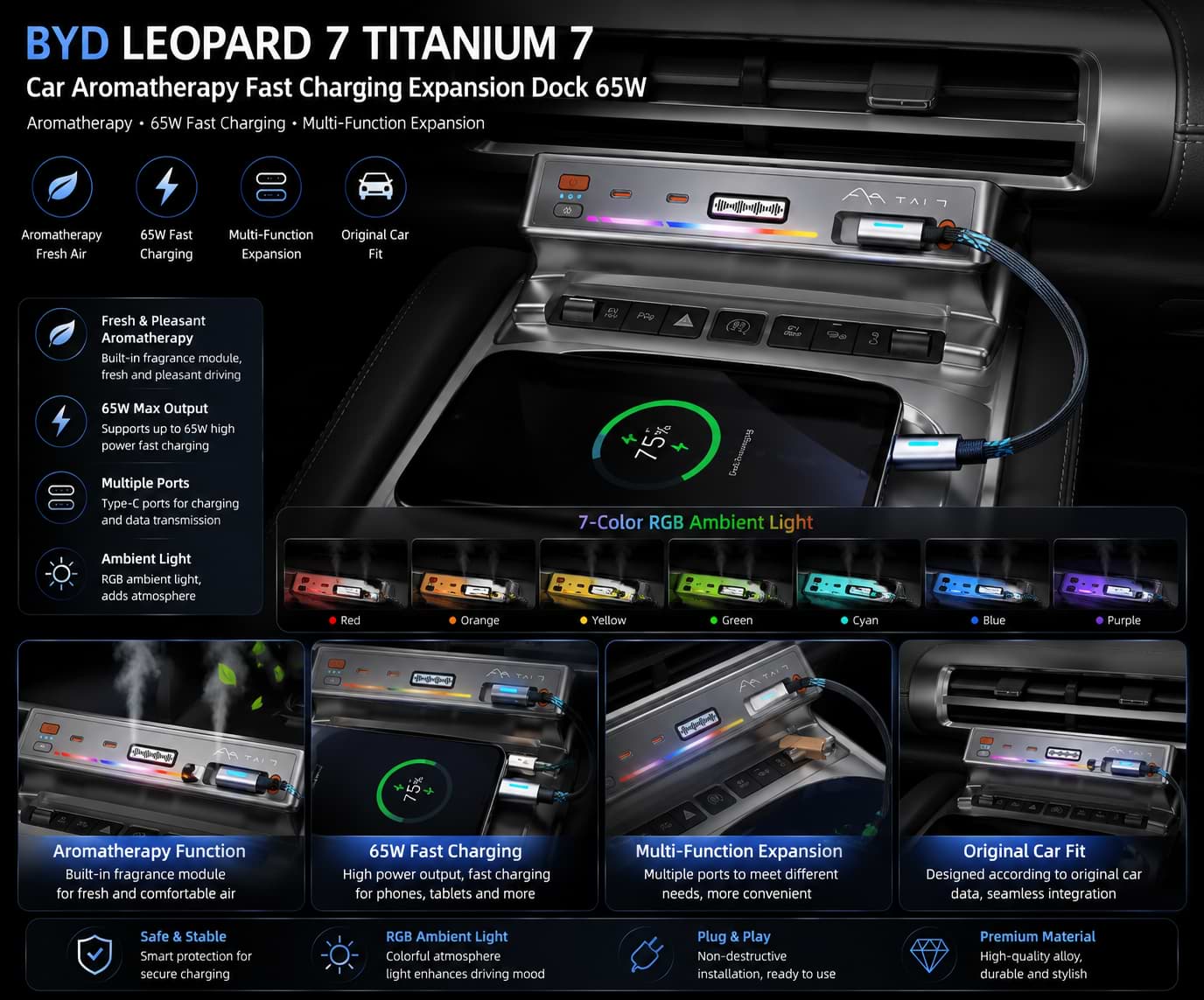 BYD Leopard 7 Titanium 7 65W Fast Charging Aromatherapy Expansion Dock