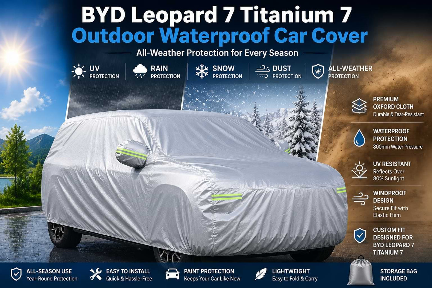BYD Leopard 7 Titanium 7 Outdoor Waterproof Car Cover | UV, Rain, Snow & Dust Protection
