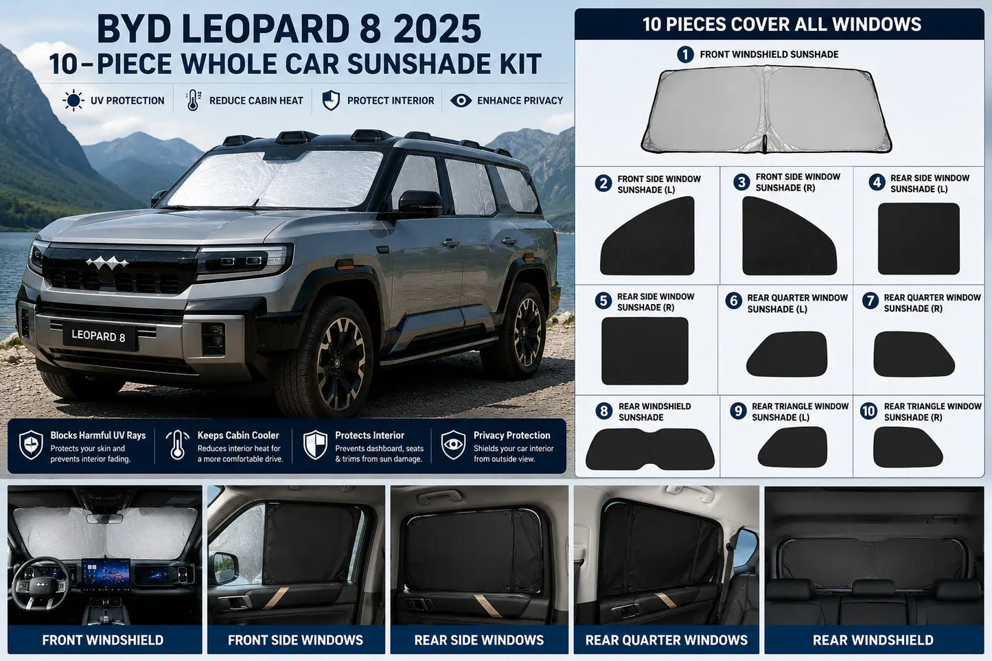 BYD Leopard 8 Windshield Sun Shade 2025+ | Custom Front Window Sunshade