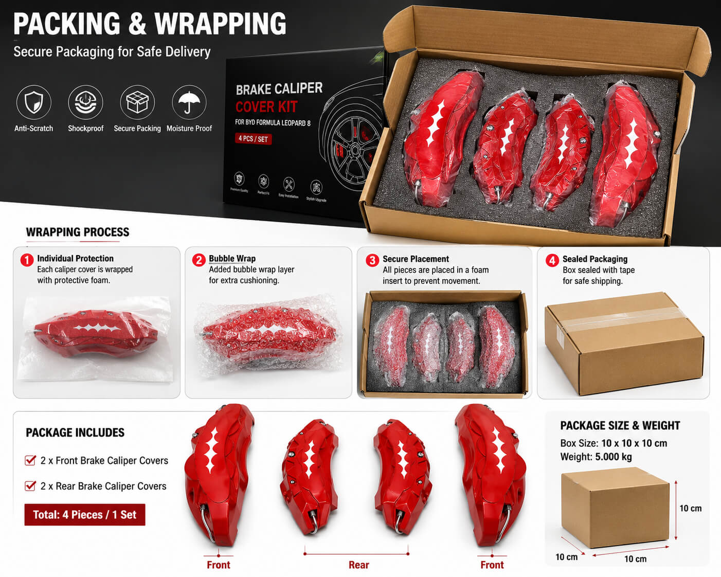 BYD Leopard 8 Brake Caliper Cover Kit Packing and Wrapping
